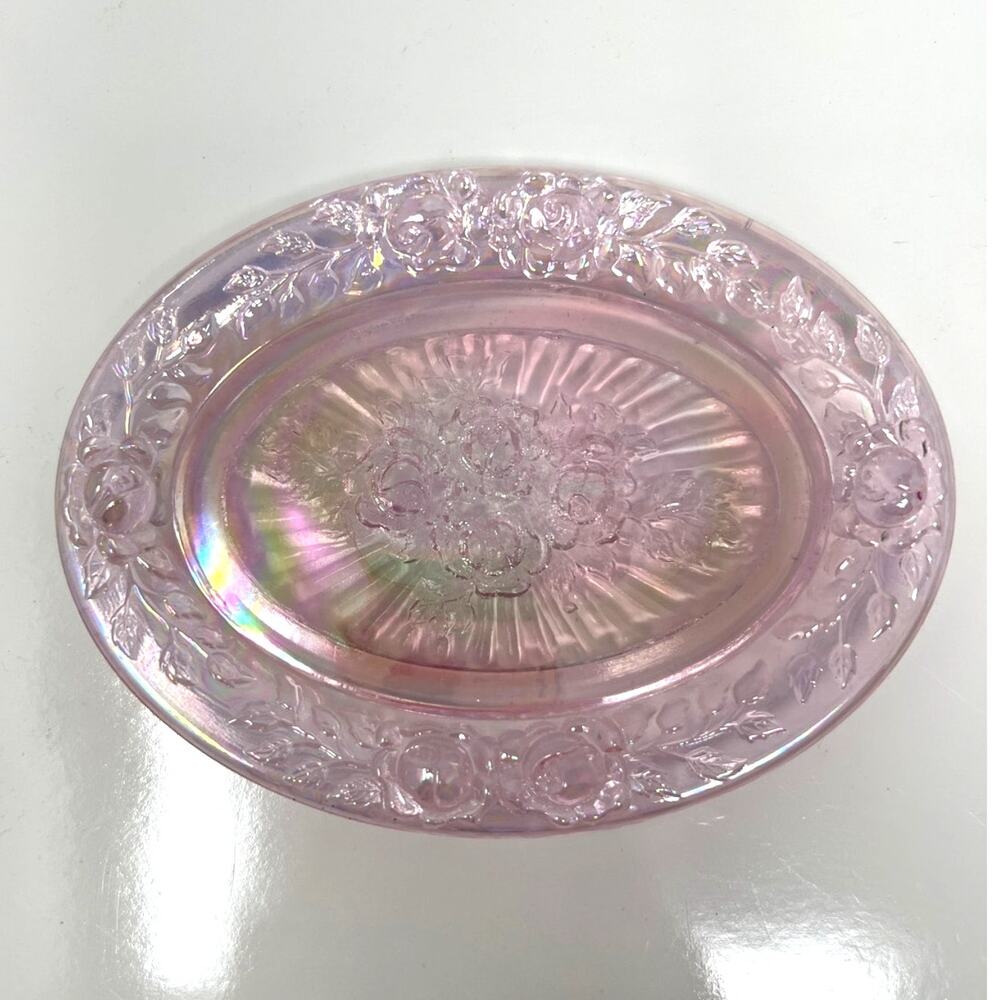 Iridescent Pink Glass Soap Dish